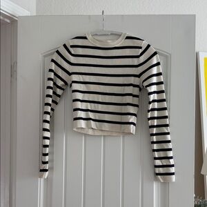 Zara Black & Cream Striped Crewneck Sweater